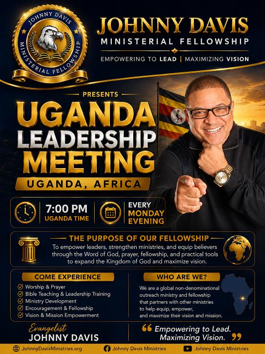 Johnny Davis Ministerial Fellowship — Uganda Leadership Meeting flyer